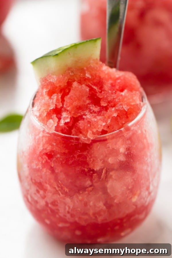 Top 15 Vegan Frozen Treats for Summer Relief 8 Close up of watermelon granita in a glass.