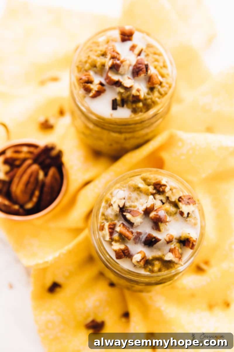 15 Irresistible Vegan Pumpkin Recipes for Fall 4 Top down view of pumpkin pie chia pudding in clear glasses, garnished with spices.