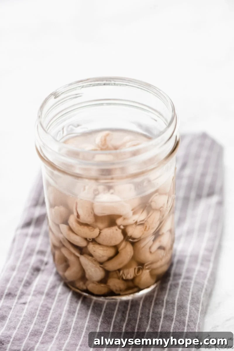 Kaju Kreması Tarifi: Süt Ürünü İçermeyen Enfes Vegan Alternatif 4 A glass jar filled with raw cashew nuts, ready for preparation.