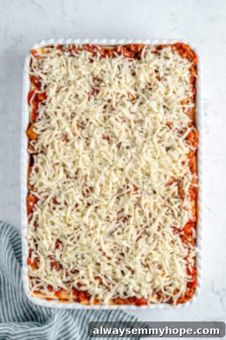 More shredded vegan mozzarella on top of the lasagna.