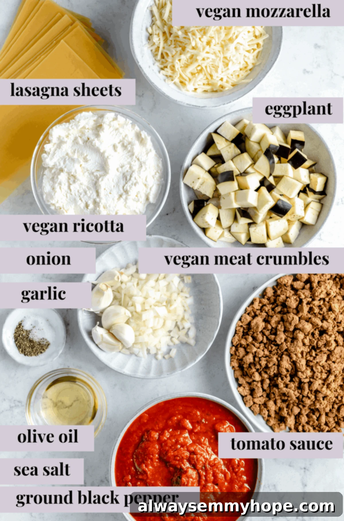 Ingredients for vegan lasagna.
