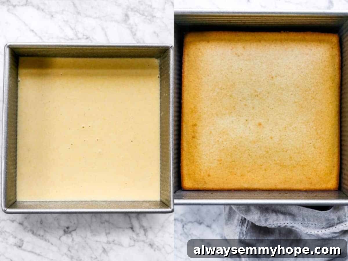 Cornbread batter evenly spread in a square baking dish, ready for the oven.