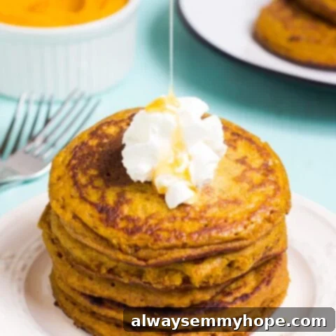 80+ Vegan Thanksgiving Feast Recipes 14 A stack of fluffy gluten-free pumpkin pancakes, topped with a generous pat of butter and syrup.