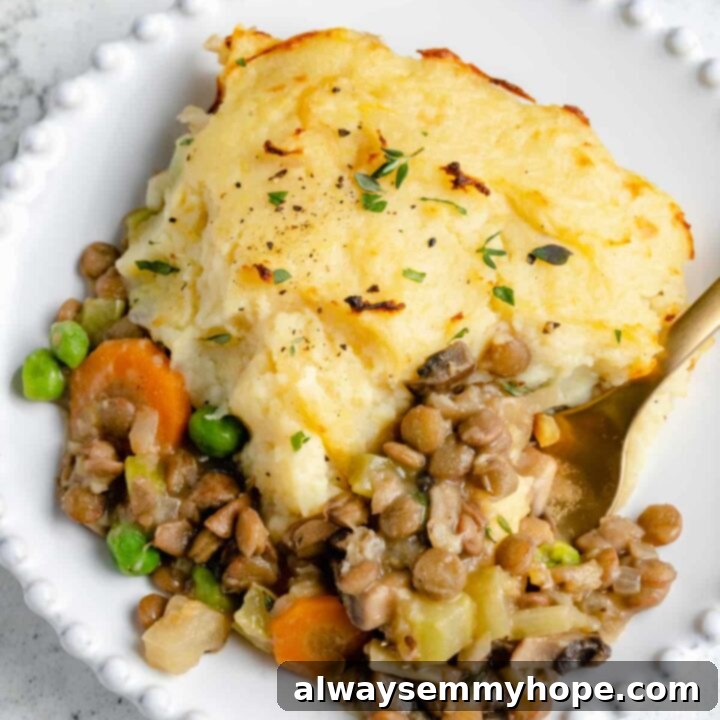 80+ Vegan Thanksgiving Feast Recipes 20 A rich vegan Shepherd's pie with a golden mashed potato topping and a savory lentil and vegetable filling.