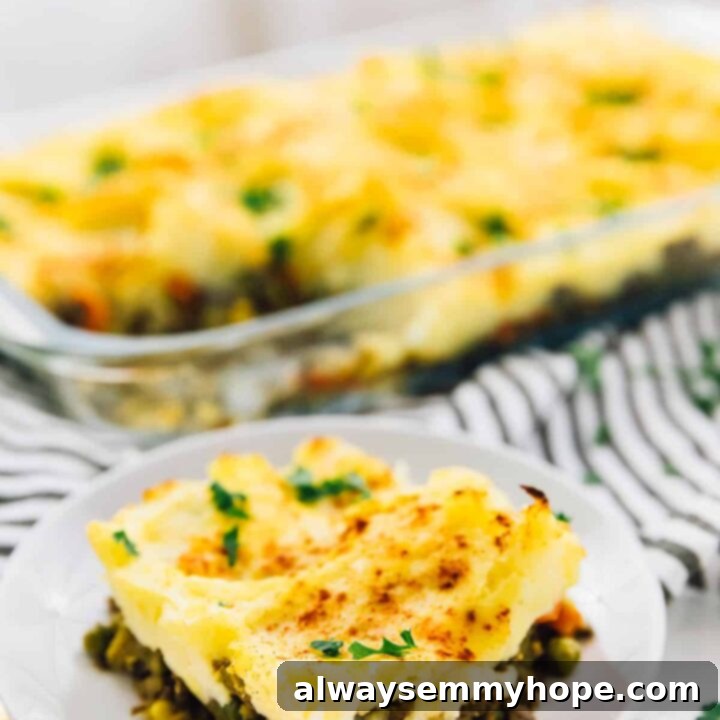 80+ Vegan Thanksgiving Feast Recipes 27 A majestic vegan Shepherd's pie with a beautifully piped mashed potato topping, golden-baked and ready to be served.