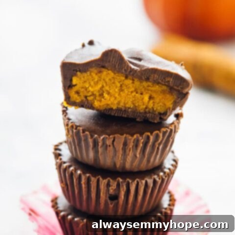 80+ Vegan Thanksgiving Feast Recipes 71 No-bake vegan pumpkin chocolate cups, with a creamy pumpkin filling and dark chocolate shell.