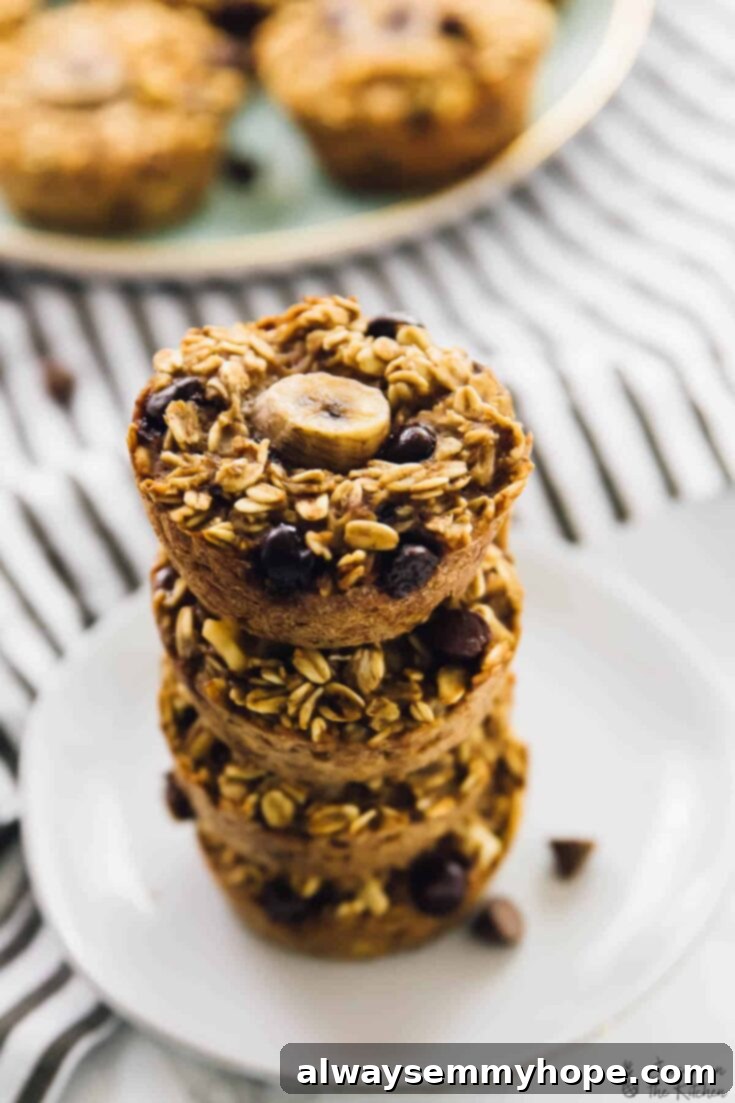 Baked banana bread oatmeal cups, a convenient breakfast.
