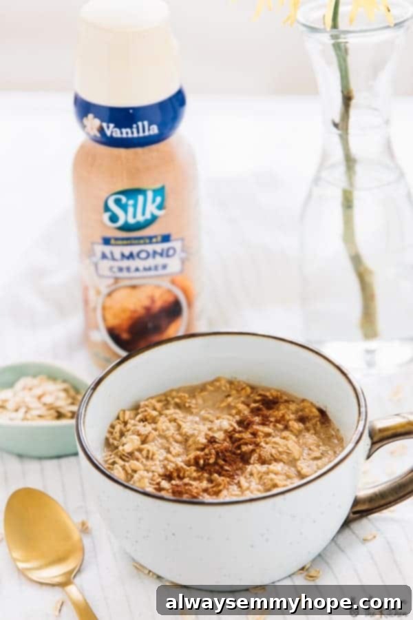 Espresso cinnamon overnight oats in a jar, ready for breakfast.