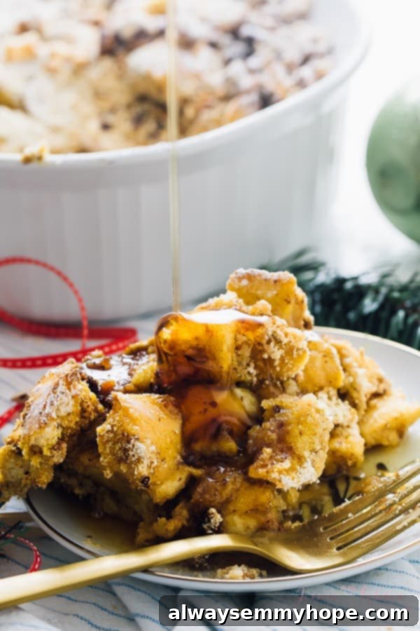 Overnight baked French toast casserole with a golden top.