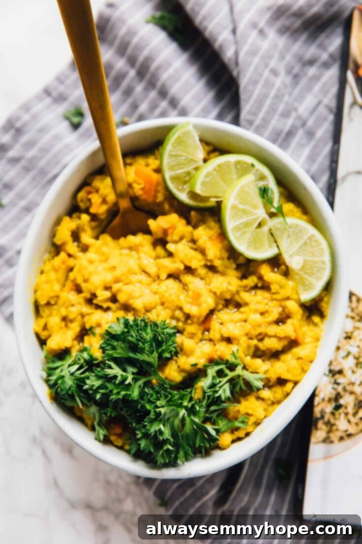 A bowl of gentle morning kitchari, a warming and wholesome dish.