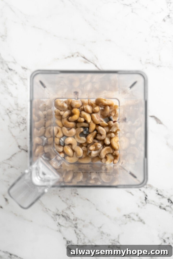 This vegan sour cream recipe is thick, creamy and tangy—and you only need 5 ingredients! Use it all the ways you use traditional sour cream. Overhead view of ingredients for vegan sour cream in blender