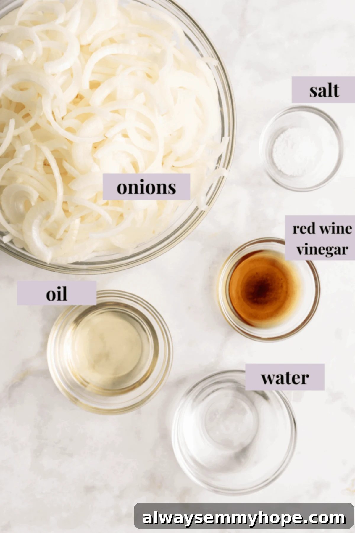 Learn how to caramelize onions the right way for sweet, deeply browned, jammy onions to add to your favorite meals and recipes! Essential ingredients for caramelized onions: sliced yellow onions, olive oil, and red wine vinegar