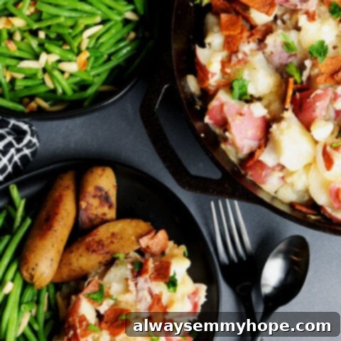 25 Festive Vegan Recipes for St. Patrick's Day 10 Vegan German Potato Salad with plant-based bacon bits in a serving bowl.