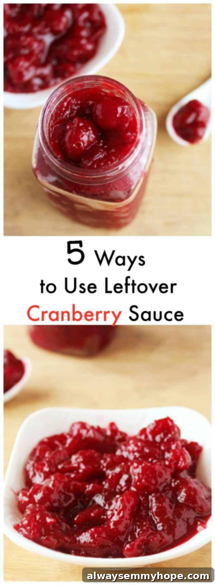 Cranberry sauce in a glass jar and in a white dish.