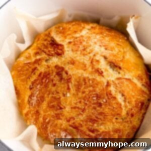 Effortless Dutch Oven Artisan Bread 9 No knead bread in a Dutch Oven birds eye view.