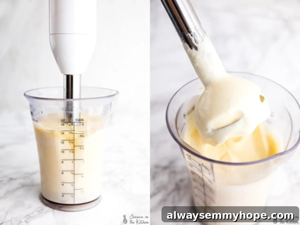 step by step photos of a whisk mixing mayonnaise.