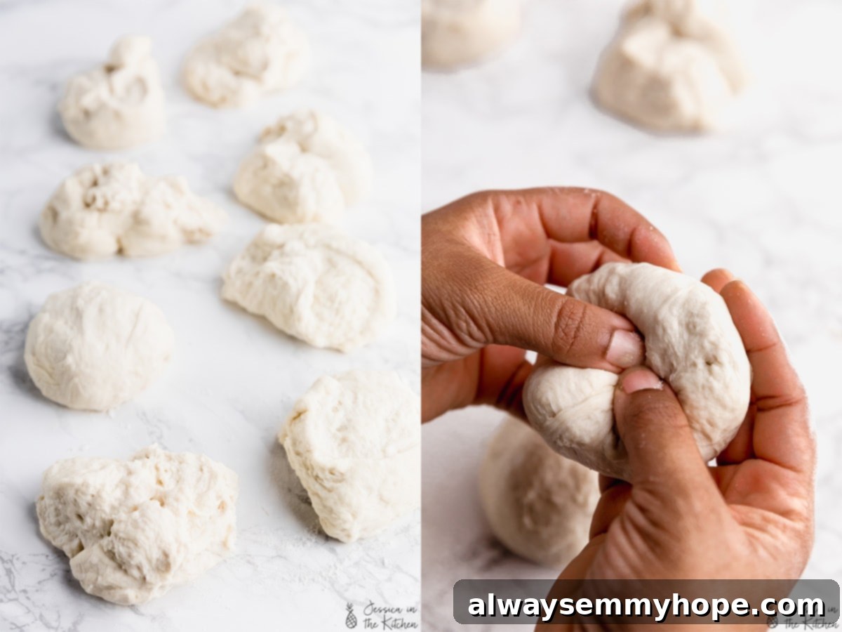Pillowy Vegan Burger Buns 3 Side by side photos showing stages of prepping bun dough, from initial mix to kneaded ball.