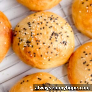 Pillowy Vegan Burger Buns 7 Burger buns overhead shot.