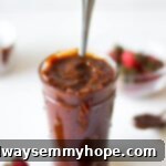 A charming side shot of vibrant roasted strawberry barbecue sauce contained within a clear glass jar.