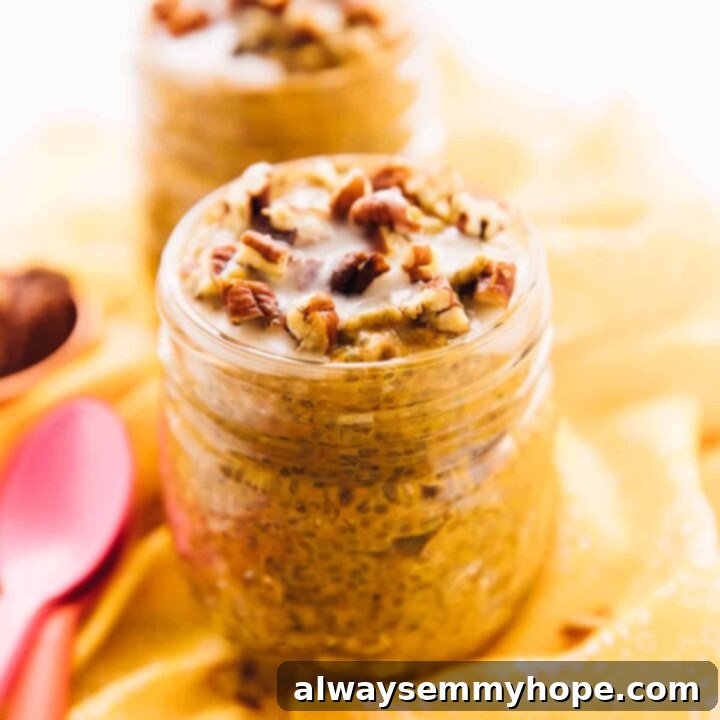 A jar of Pumpkin Pie Chia Pudding topped with whipped cream and spices.
