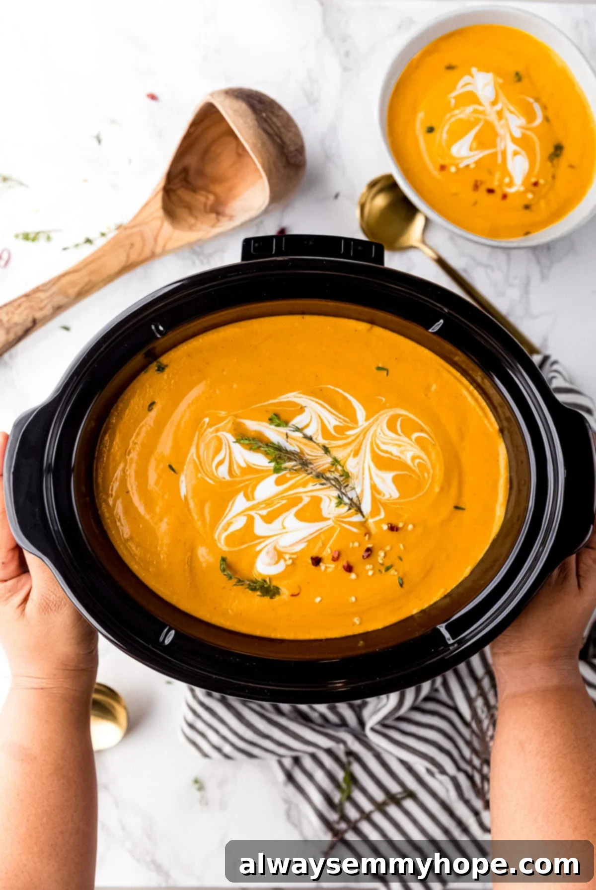 Pumpkin soup in a crockpot.