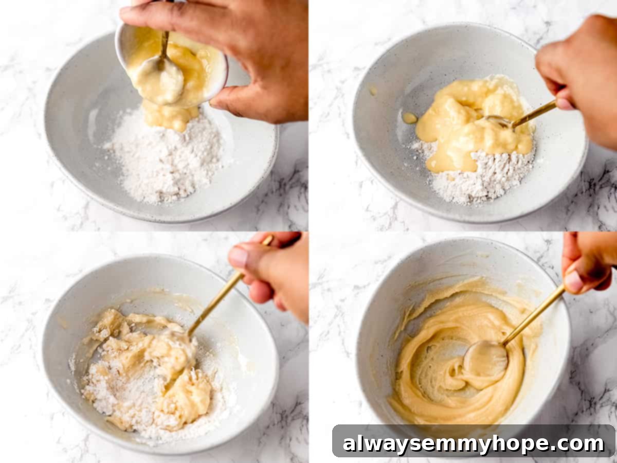 Close-up shot of vegan butter and flour being mixed together in a bowl to form a paste for thickening.