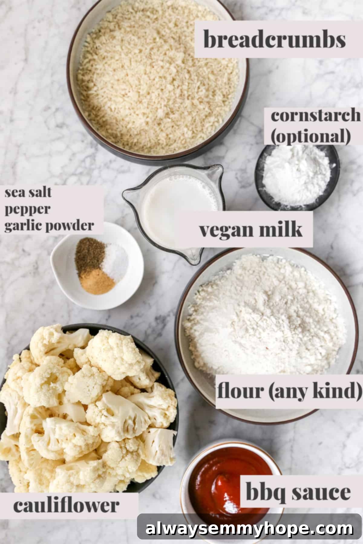 BBQ cauliflower wings are perfect for game day appetizers or make them your main dish on a weeknight. So easy and delicious! Ingredients for BBQ cauliflower wings.