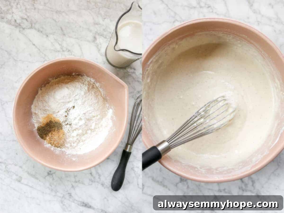 BBQ cauliflower wings are perfect for game day appetizers or make them your main dish on a weeknight. So easy and delicious! Two bowls, one with dry ingredients, another with wet ingredients.