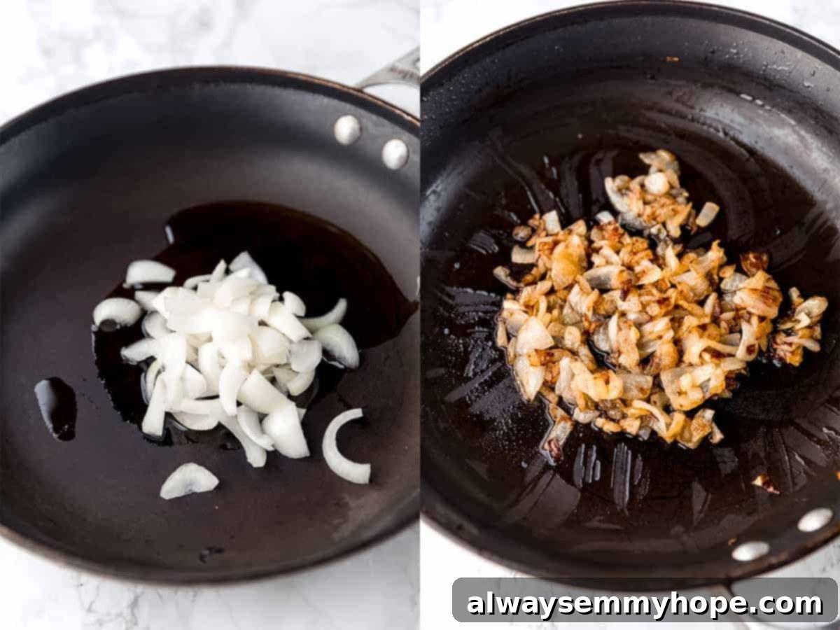 Onions cooking in a pan.