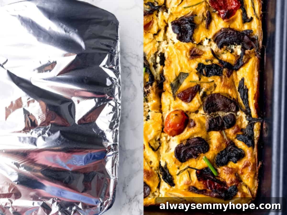 Frittata in a pan and covered with foil.