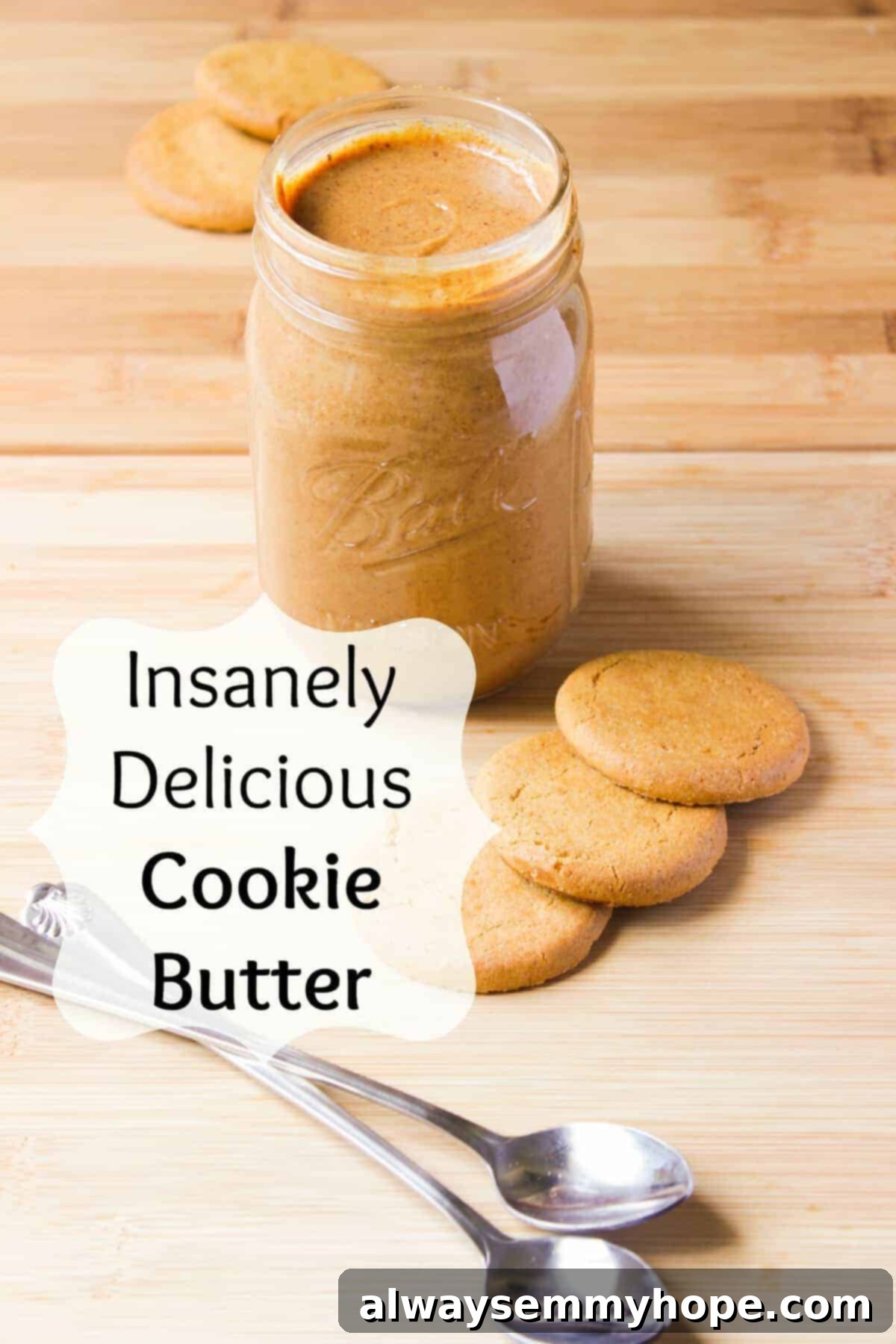 Cookie butter in a glass jar.