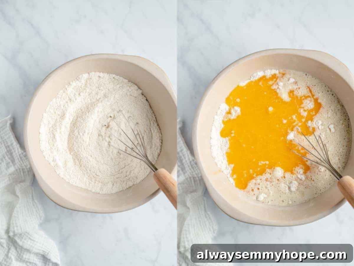 A visual guide to baking our incredible vegan vanilla cake. Easy steps for a perfect outcome every time. Step-by-step images illustrating the process of making a vegan vanilla cake, from mixing ingredients to pouring batter into pans.