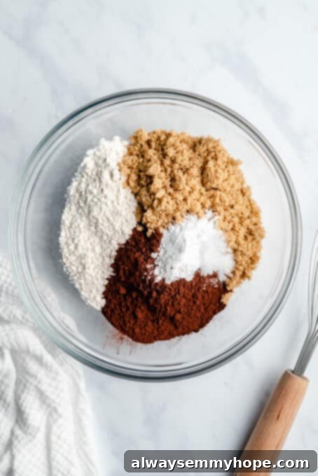 Decadent Dairy-Free Chocolate Cupcakes 4 vegan chocolate cupcakes batter dry ingredients in a bowl before mixing