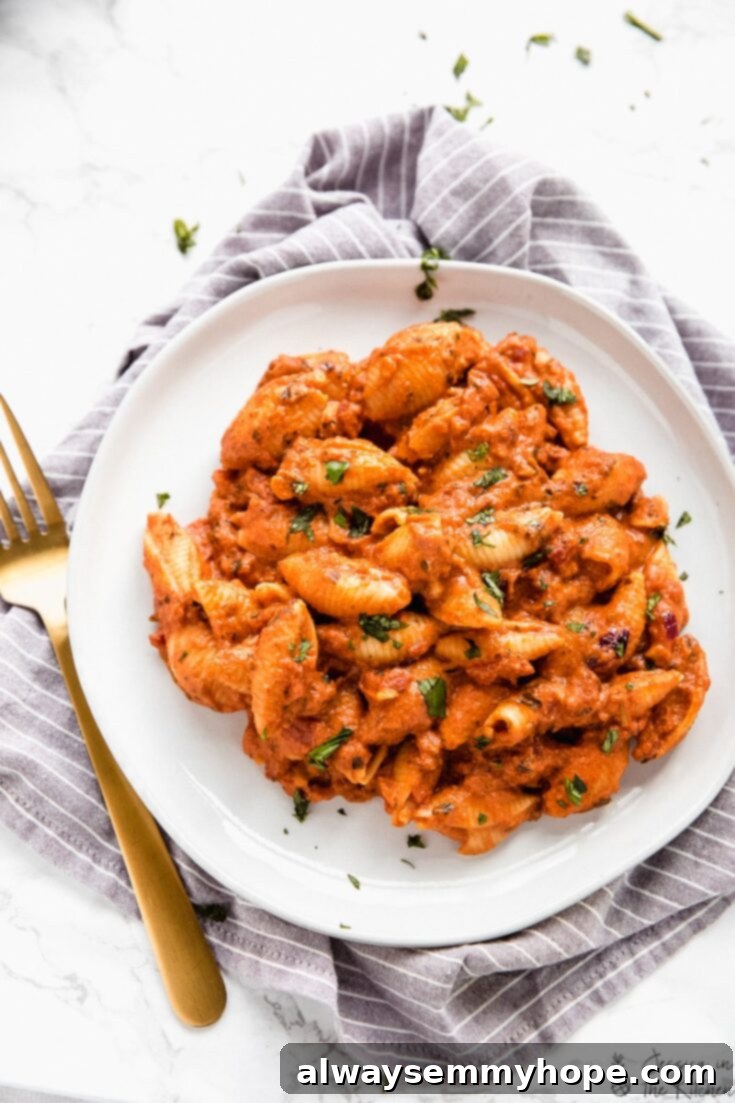 Creamy Tomato Pasta with Cashew Cream, a rich vegan dish.