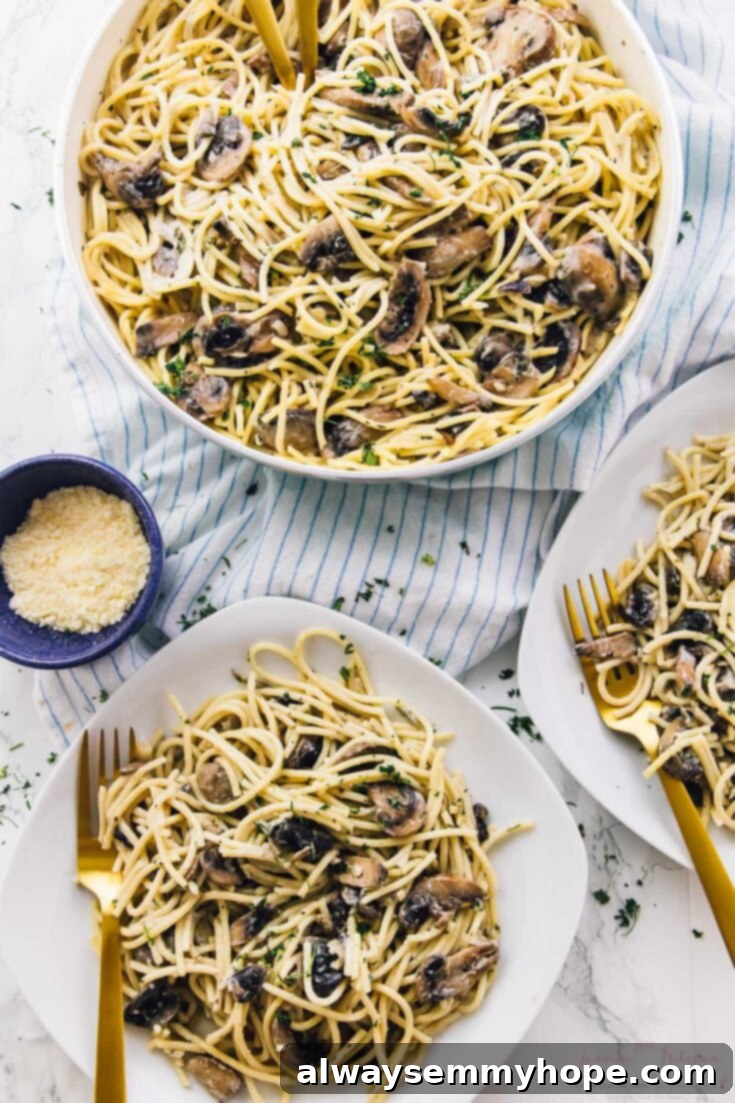 Creamy Garlic Mushroom Pasta, suitable for vegan and gluten-free diets.
