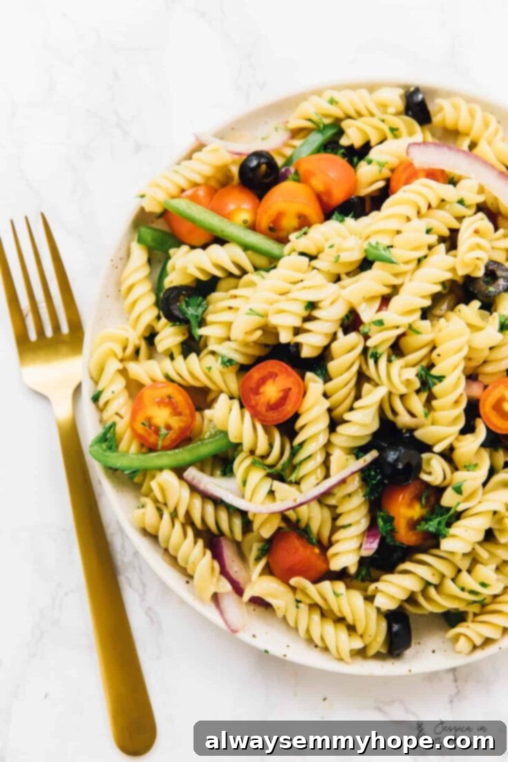 15 Minute Vegan Pasta Salad, perfect for a quick and light meal.