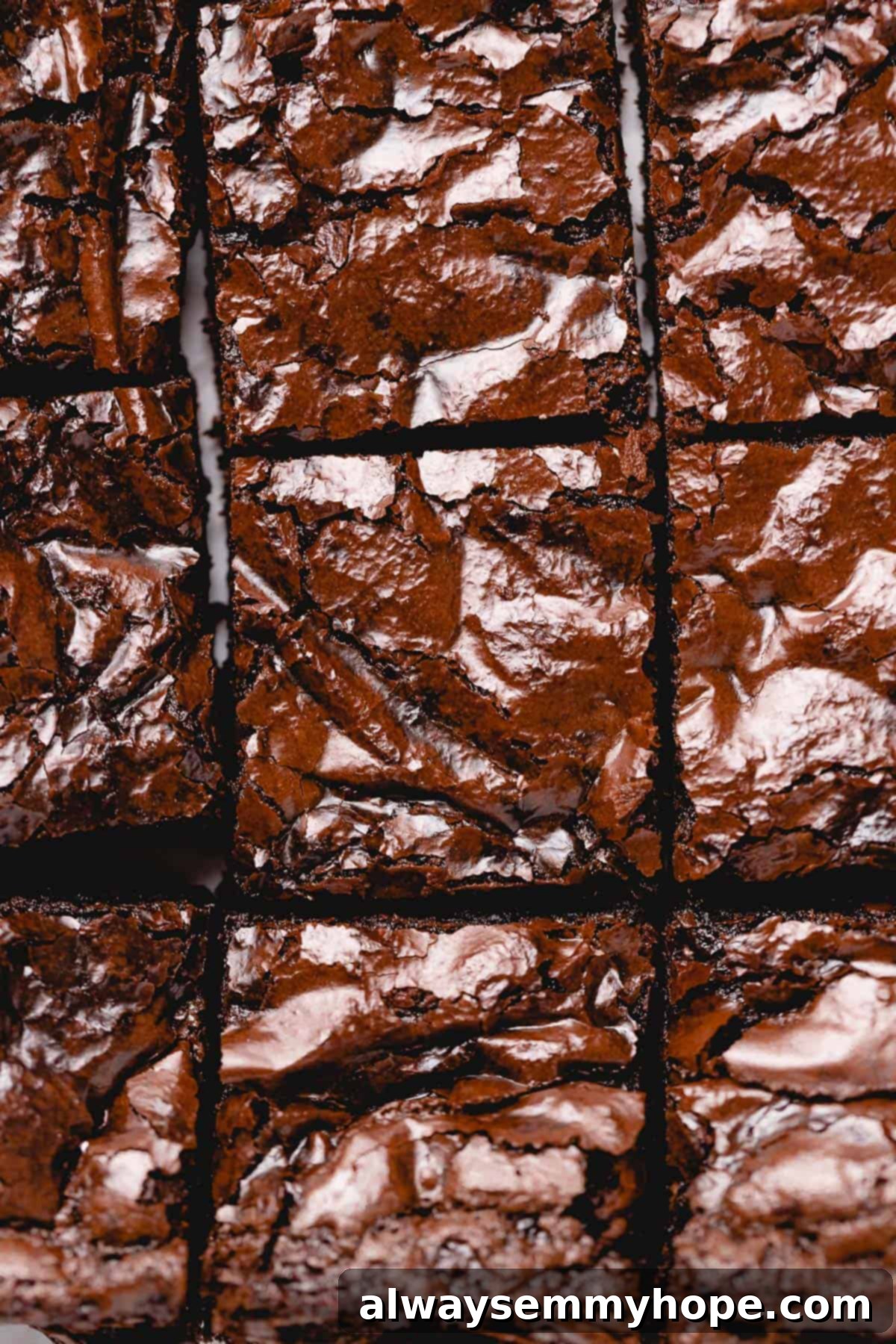 close up of finished cooled and sliced crinkly brownies