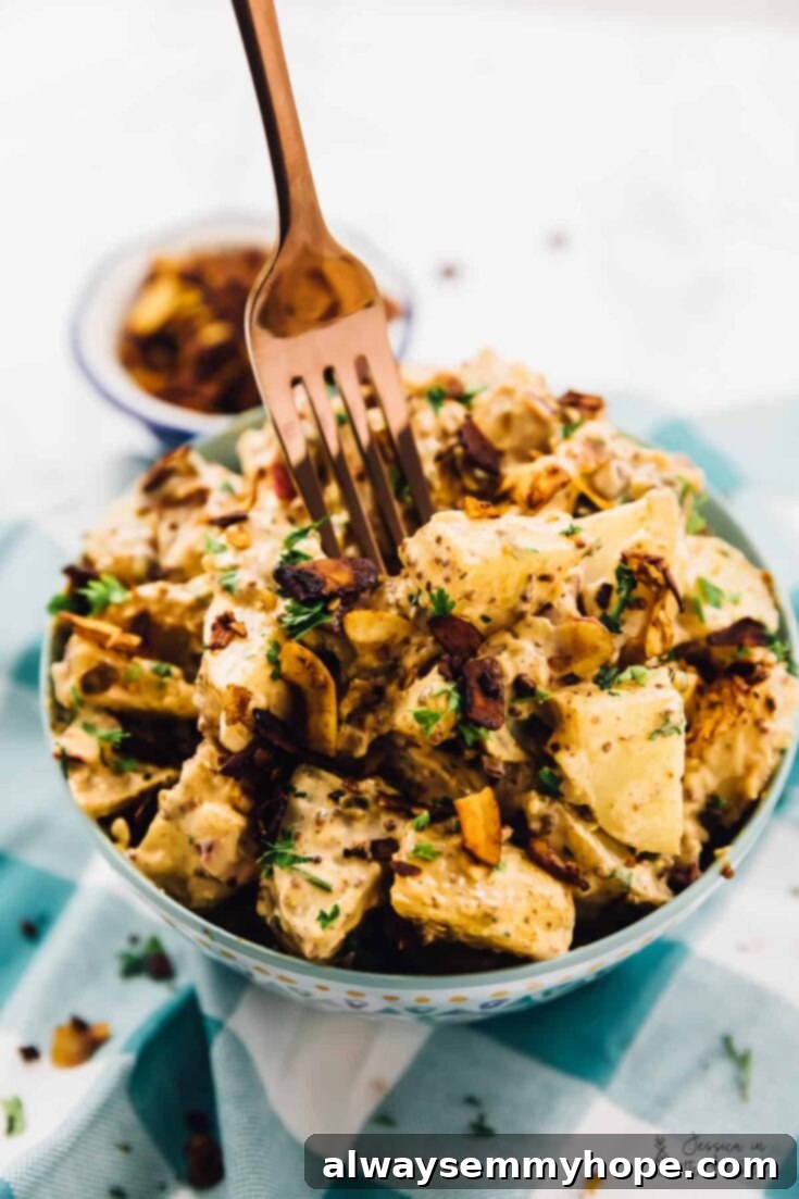 Creamy Loaded Vegan Potato Salad with Crispy Coconut Bacon