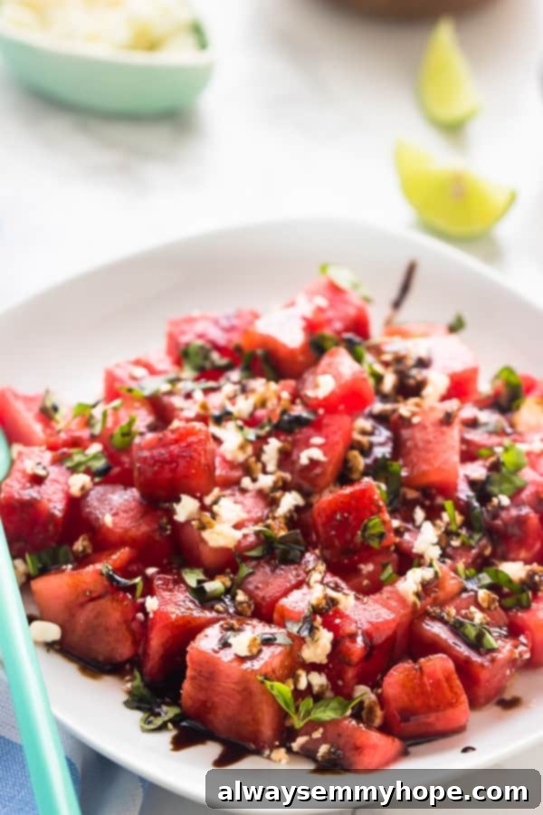 Classic Watermelon Feta Salad with a rich Balsamic Reduction