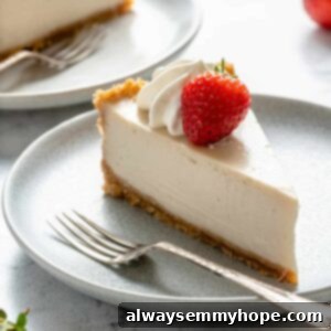 Slice of vegan cheesecake on a plate.