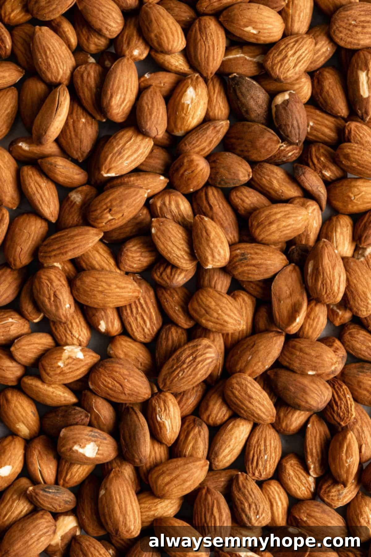 A close-up shot of a handful of raw almonds, showcasing their texture and natural appearance. Almonds are a highly popular and nutritious vegan protein source, often enjoyed as a snack, in nut butter, or incorporated into various dishes.