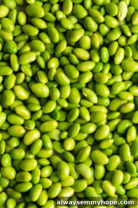 A vibrant close-up shot of fresh green edamame pods, lightly steamed and ready to eat, highlighting their healthy and appealing appearance. Edamame is a delicious and highly nutritious soy-based protein, often enjoyed as a snack or in salads.