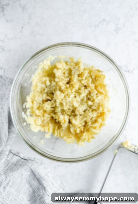 Overhead shot of potatoes after mashing