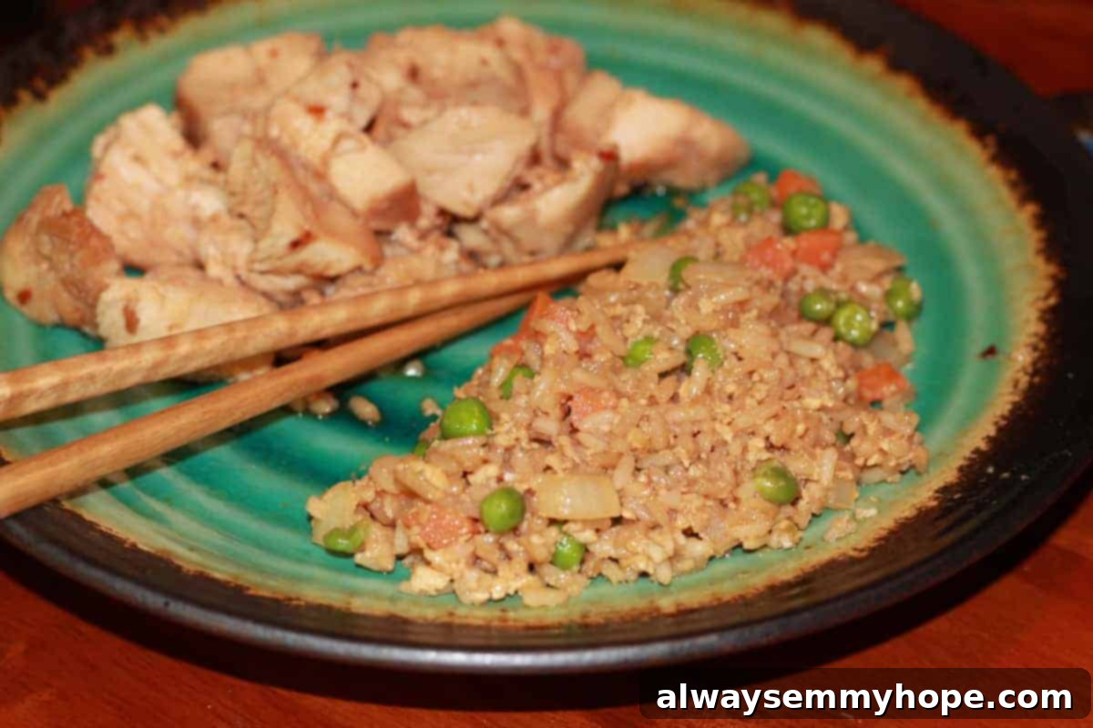 A vibrant green plate brimming with delicious, homemade Fried Rice, garnished and ready to serve.