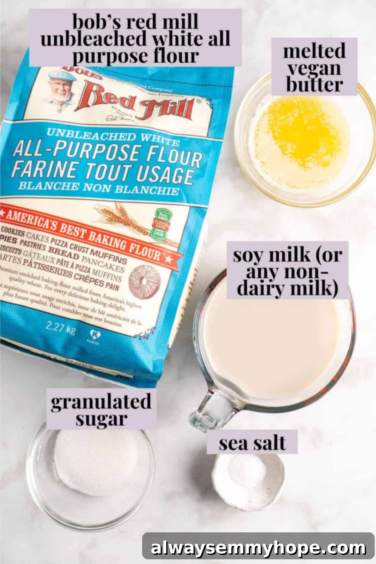 Overhead view of ingredients for vegan crepes