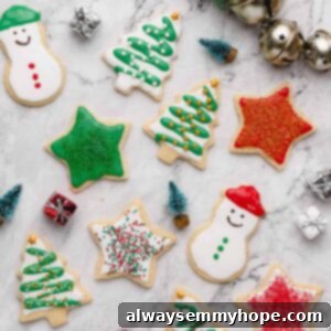 Overhead view of decorated Christmas vegan sugar cookies