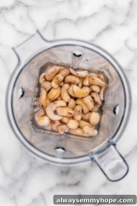 Cashews and water in blender