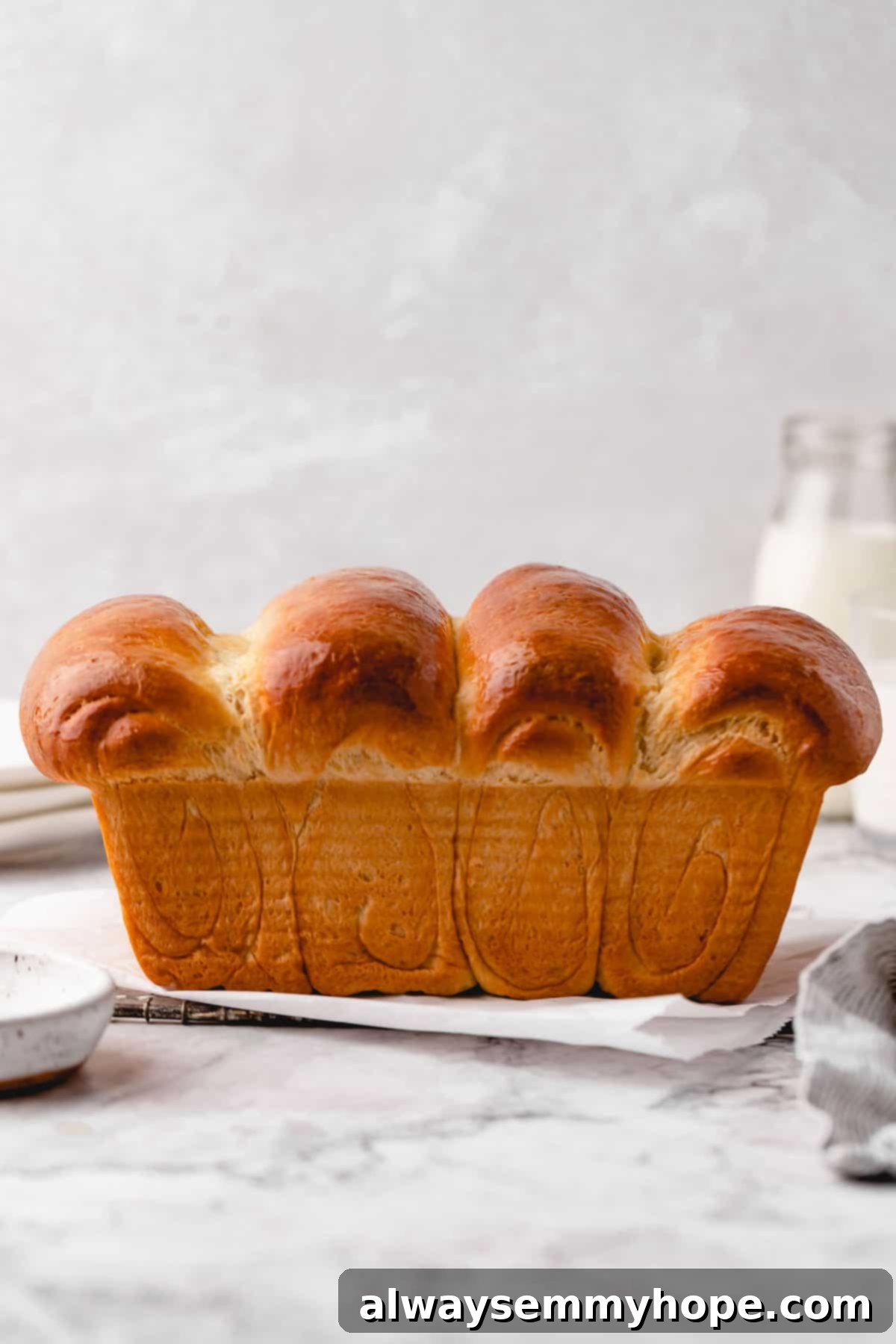 Fluffy Vegan Japanese Milk Bread 2 Side view of vegan milk bread, showing swirls of dough