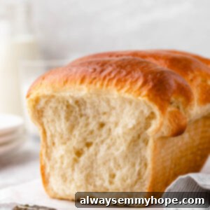 Fluffy Vegan Japanese Milk Bread 32 Loaf of vegan milk bread with slice removed, showing pillowy interior