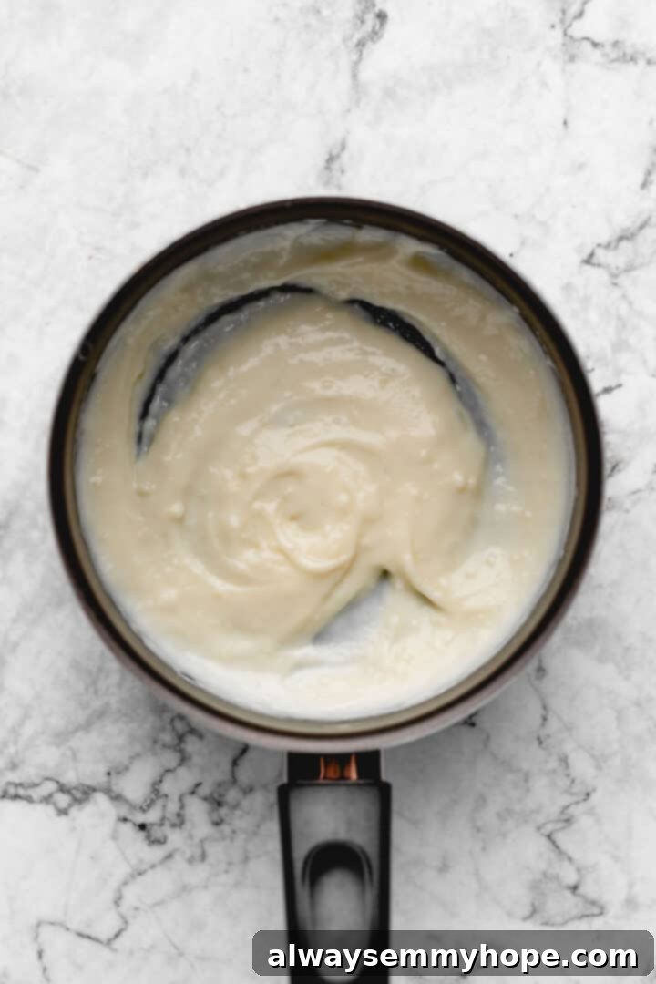 Fluffy Vegan Japanese Milk Bread 8 Overhead view of tangzhong in saucepan